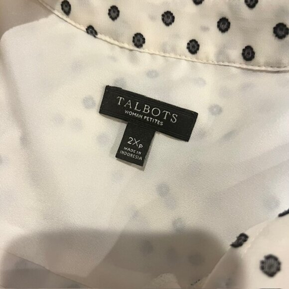 Talbots Ivory & Black V-Neck Polka Dot Blouse Size 2XP - Picture 9 of 9